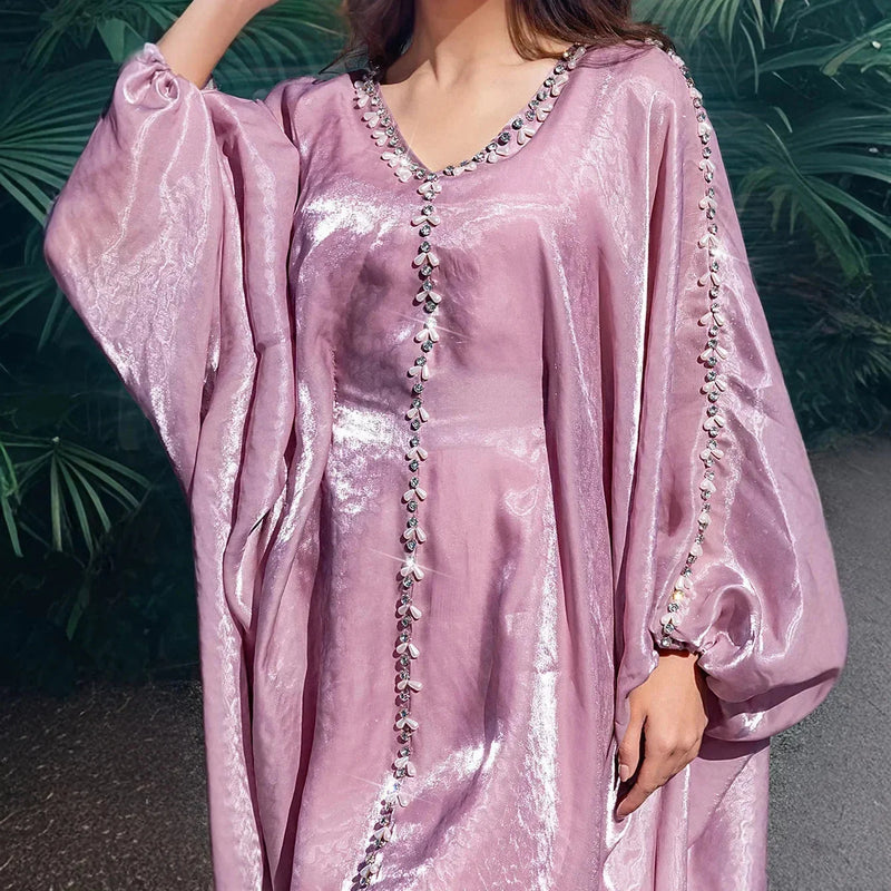 hand-stitched beaded dress | embroidered batwing sleeve cloak | arabic traditional evening gown | ultrasonic cleaning