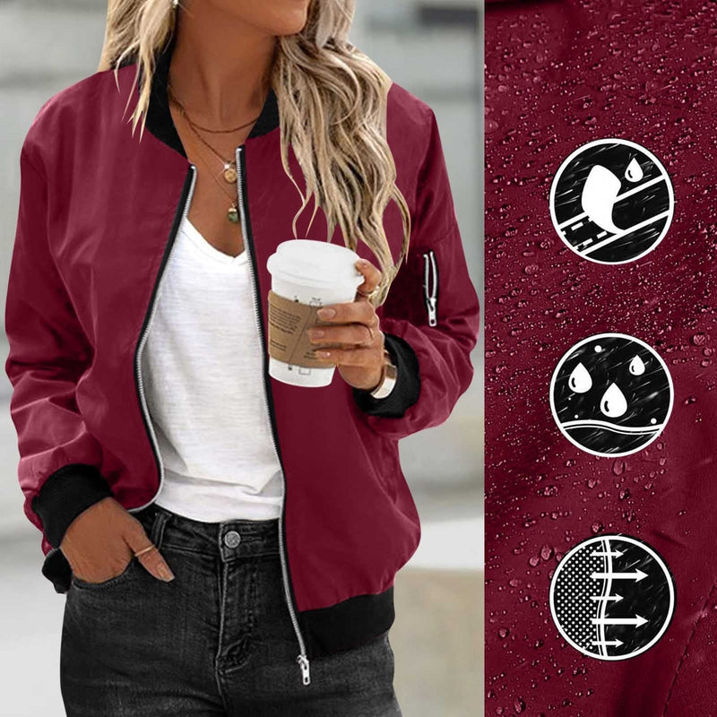 Women's Solid Color Cool Girl Baseball Jackets Round Neck Zipper Vintage Bomber Jacket Autumn Casual Female Bomber Jacket Chic Outerwear Meifu Market