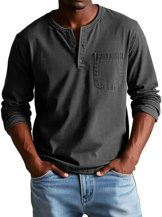 stretch-cotton fabric | long-sleeve pullover top | slim-fit casual shirt | energy saving