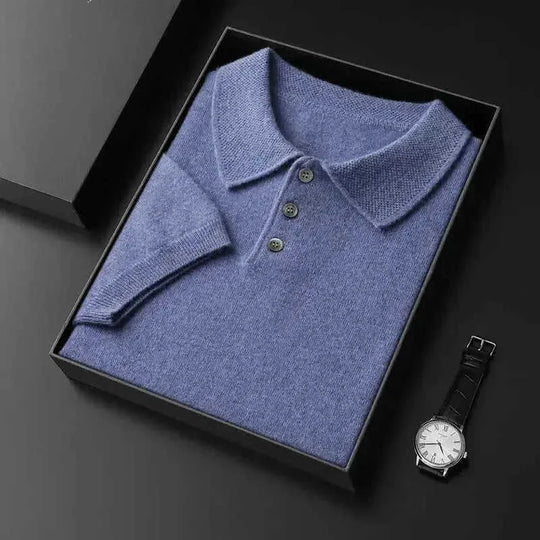 ultra-fine cashmere fabric | slim-fit polo collar tee | premium knitwear for men | ultrasonic cleaning