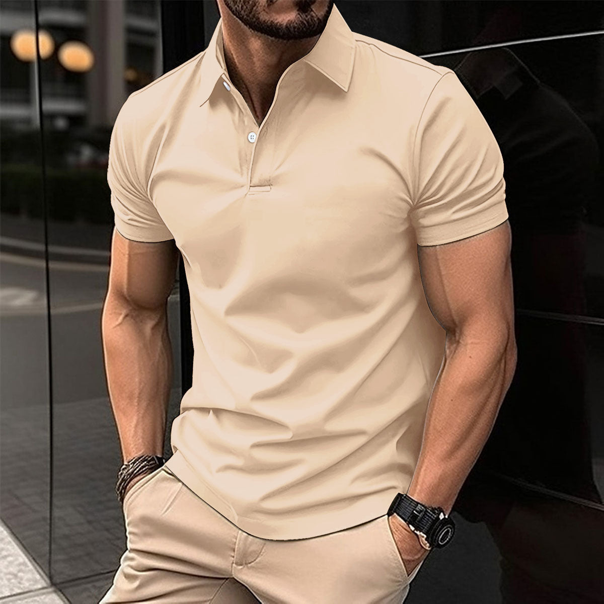 Summer Short Sleeve Polo Shirt Men Solid Color Button Lapel Button Top Meifu Market