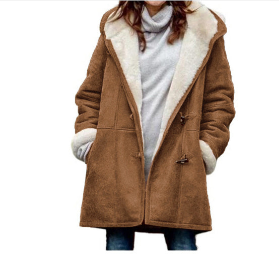 Winter Button Coat Fashion Warm Hooded Jacket With Pockets Women's Clothing Meifu Market