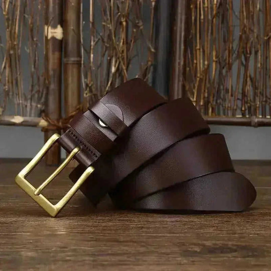 full-grain cowhide leather belt | 15 inch wide mens belt | brass pin buckle belt | ultrasonic cleaning