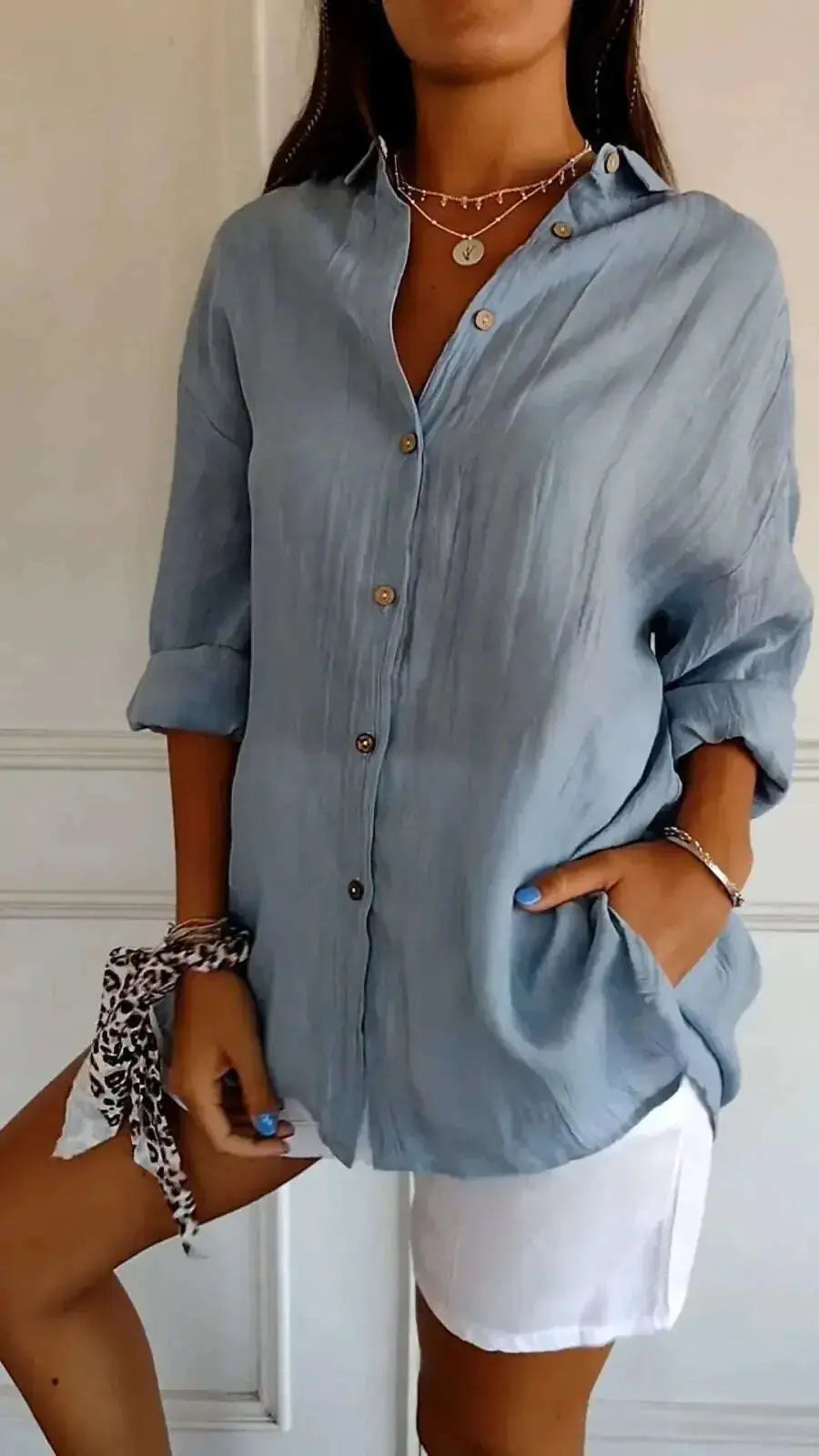 Lapel Long Sleeve Shirt Women's Single-breasted Pleated Shirt Meifu Market