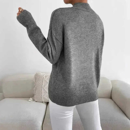 Autumn And Winter Half-high Collar Pullover Women's Fashion Solid Color Loose Knitted Top Meifu Market