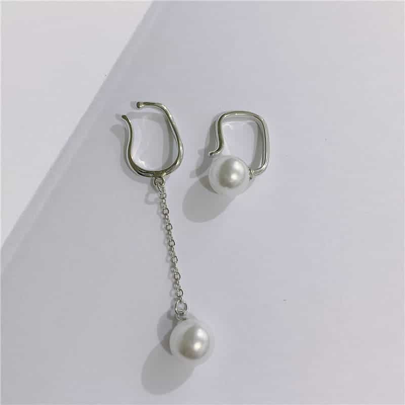 pierced female pearl tassel asymmetric stud earrings 