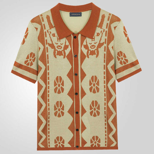 Jacquard Knit Lapel Polo — Men's Open Collar Smart Casual