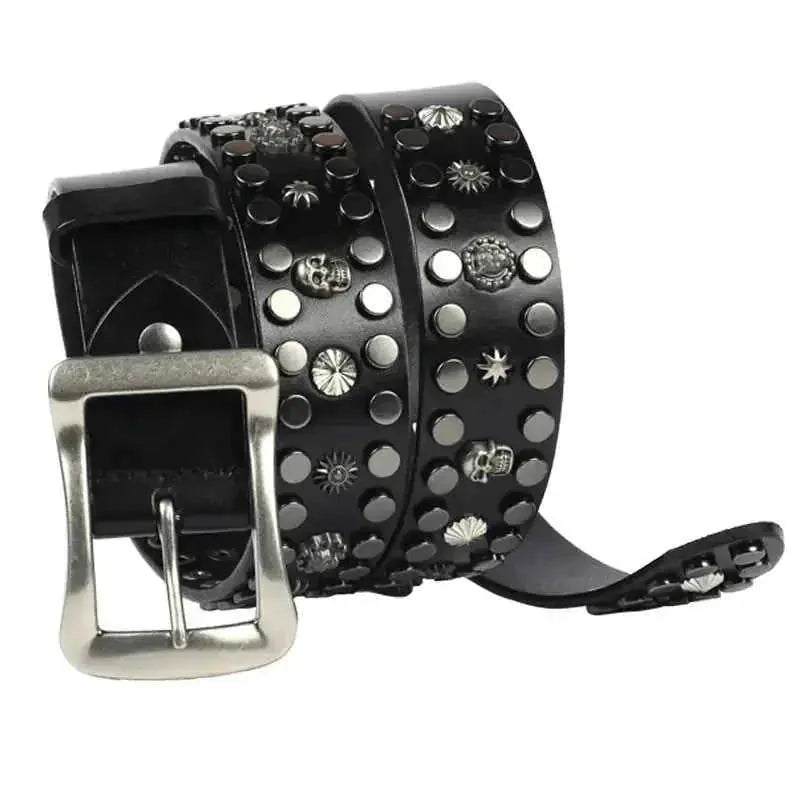 mens punk style leather belt | heavy duty belt for daily wear | adjustable belt with metal rivets | ultrasonic cleaning