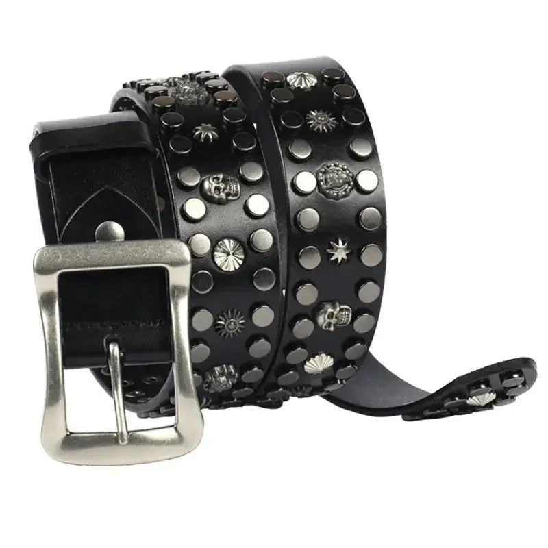 mens punk style leather belt | heavy duty belt for daily wear | adjustable belt with metal rivets | ultrasonic cleaning