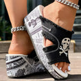 Newspaper Skull Original Hem Platform Wedge Slides - Anklet Not Included Meifu Market