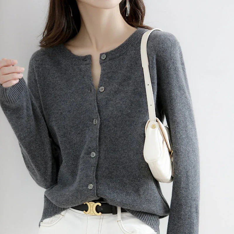 Women's Knitted Cardigan Sweater - Solid Color Loose Fit Button Front Coat Meifu Market