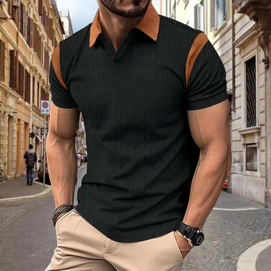 Waffle Jacquard Polo – Men's Asymmetric Textured Casual Shirt