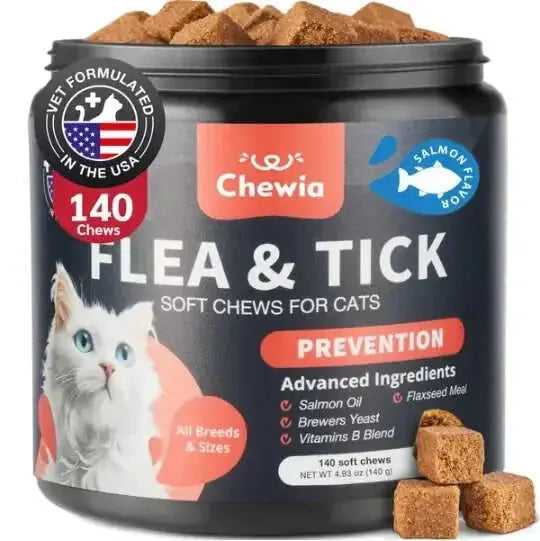 Flea Support Chews For Cats Salmon Flavor Flea And Tick Supplement For Cats Daily Oral Cat Flea And Tick Treatment Chews S...