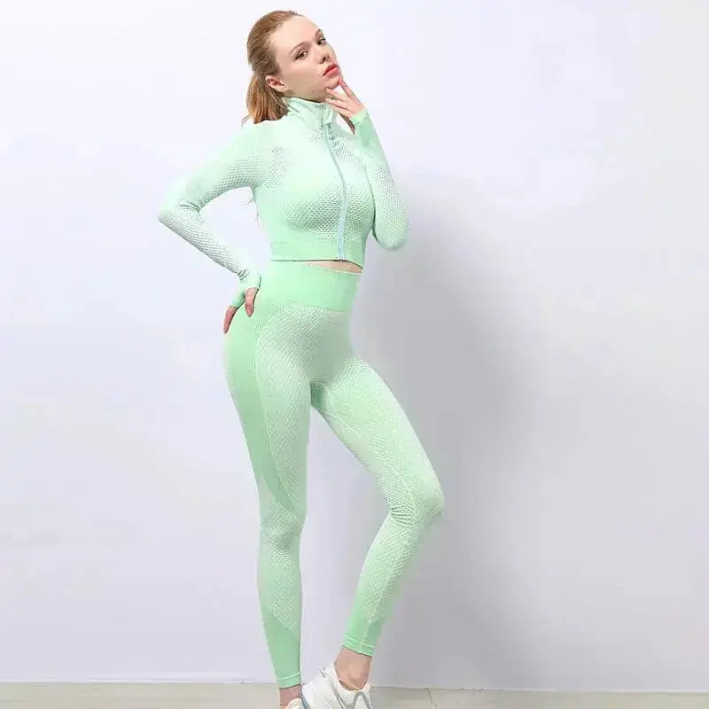 seamless yoga set | high-waisted leggings | breathable crop top | ultrasonic cleaning