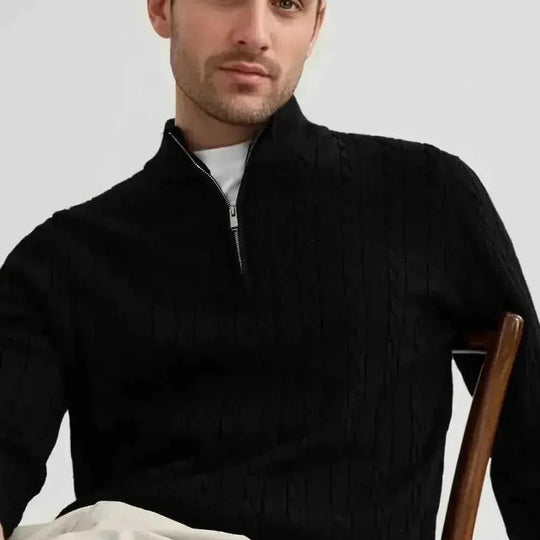 American Old Money Style Stand Collar Twisted Men's Casual Zipper Sweater - view 7 (material: wool, fleece | pattern:...