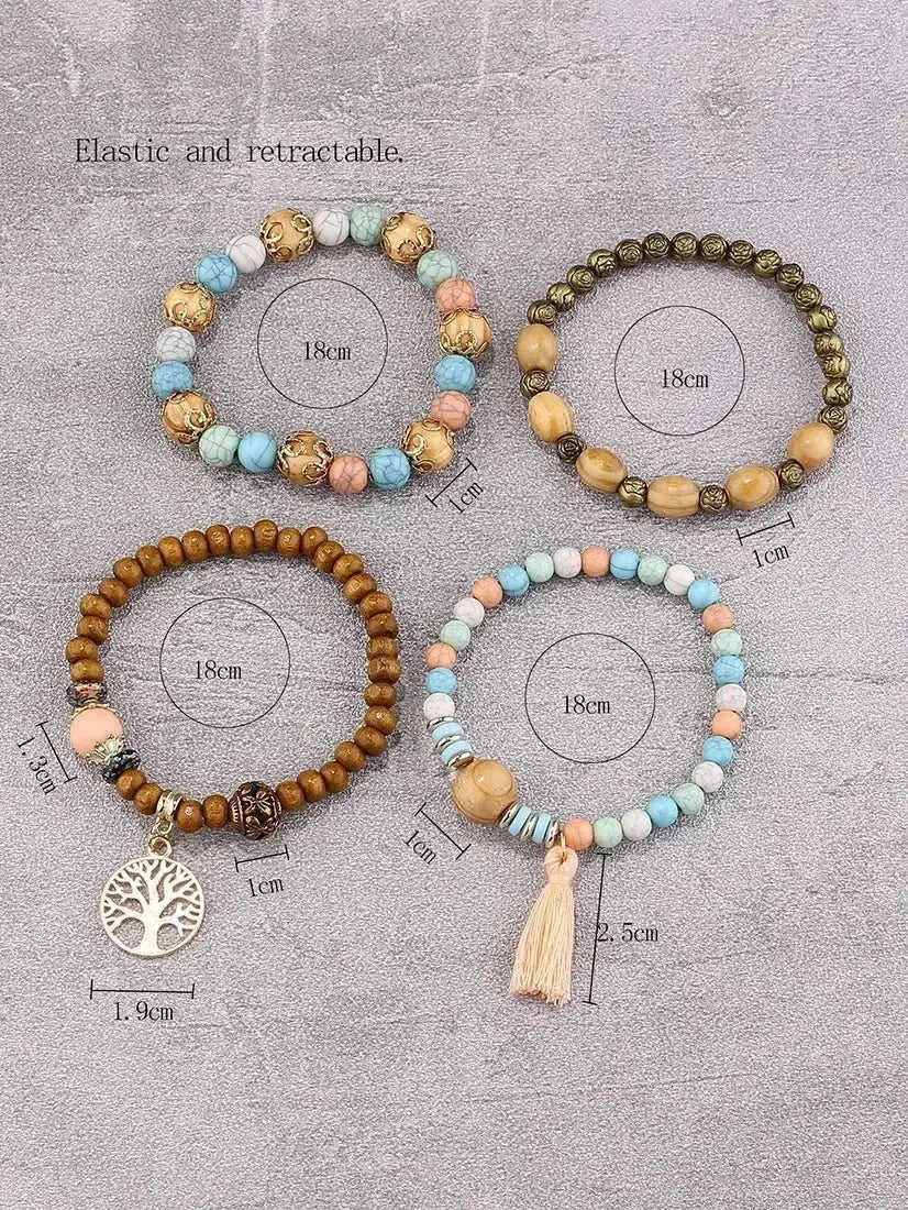 elastic bangle bracelet set | wooden beads jewelry | adjustable tree of life bracelet | energy saving