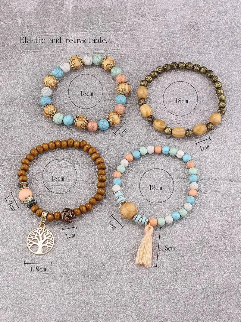 elastic bangle bracelet set | wooden beads jewelry | adjustable tree of life bracelet | energy saving