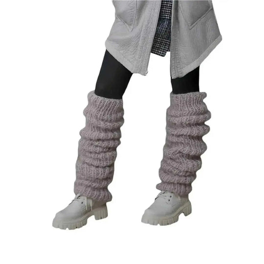 Autumn And Winter New Solid Color Mohair Long Tube Pile Style Foot Women's Fashion Casual Knitted Bunching Socks Khaki - r...