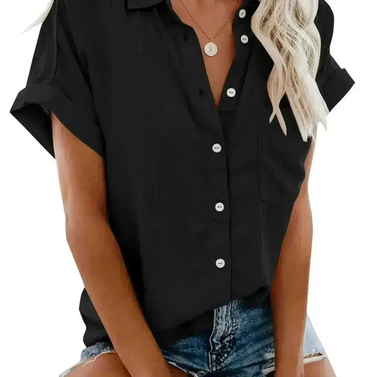 polyester v-neck shirt | white work shirt with pockets | durable polyester fabric | energy saving