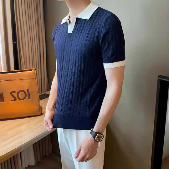 Jacquard Polo Slim-Fit — Men's Stretch Knit for Smart Casual