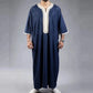 mid-sleeve arabic robe | embroidered navy blue thobe | cotton blend mens robe | ultrasonic cleaning