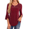 Women's Mesh Patchwork Ruched Flare-Sleeve Top - Meifu Market