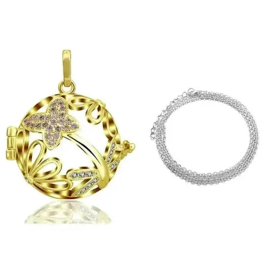 pink crystal locket necklace | 18mm pregnancy bola necklace | adjustable length maternity jewelry | ultrasonic cleaning