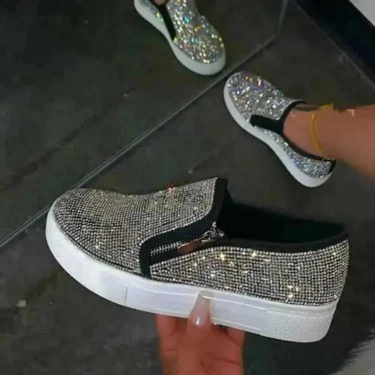 large size rhinestone flats | one pedal slip on shoes | casual lazy shoes for women | energy saving