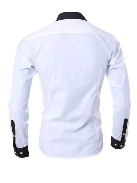 A Handsome Business And Fashionable Long-sleeved Shirt With Contrasting Colors For A Teenage Man - side view (pattern:...
