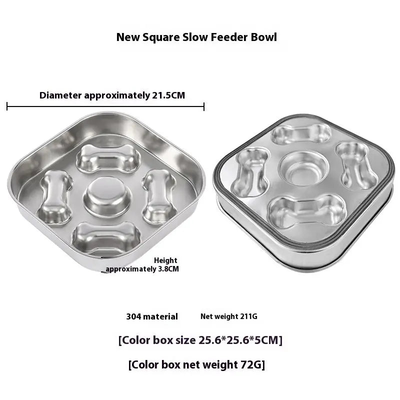 Pet Square Stainless Steel Slow Feeding Bowl Meifu Market