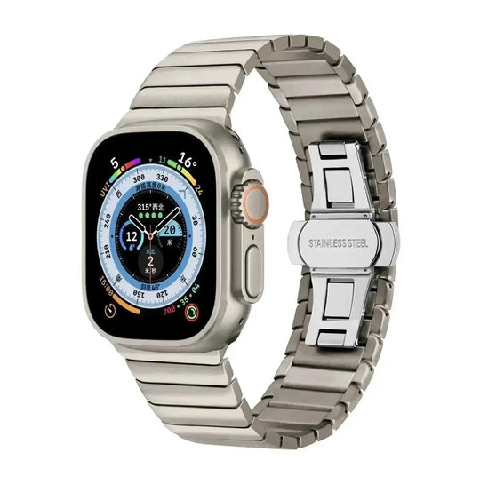 Bow Buckle Metal Smartwatch Band - Stainless Steel Strap for Apple Watch Series 8/7/6/SE - Premium iWatch Replacement Band - Meifu Market