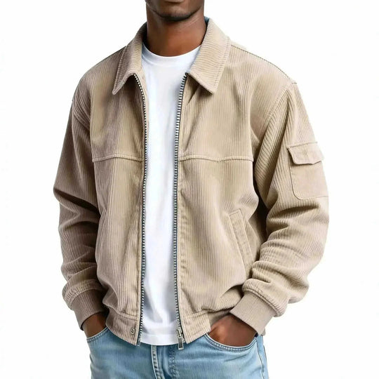 Men's Retro Corduroy Jacket - Casual Long Sleeve Pocket Coat Navy Blue - available style options