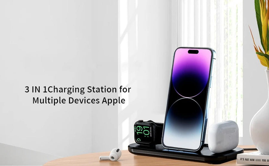 3 in 1 Wireless Charger Pad Stand For iPhone 14 13 12 11 Apple Watch Fast Charging Dock Station for Airpods IWatch Phone Holder - Meifu Market