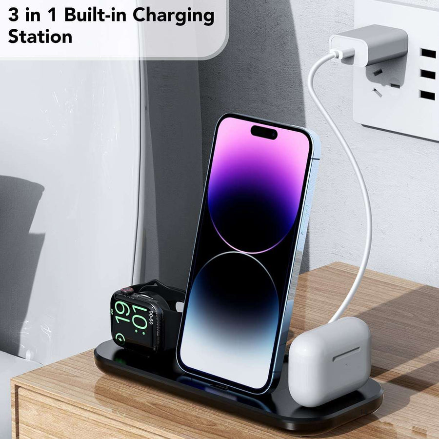 3 in 1 Wireless Charger Pad Stand For iPhone 14 13 12 11 Apple Watch Fast Charging Dock Station for Airpods IWatch Phone Holder - Meifu Market