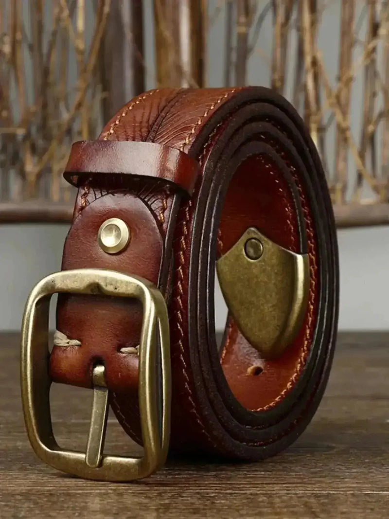 thick genuine cowhide belt | 38cm wide leather belt | solid brass buckle belt | ultrasonic cleaning