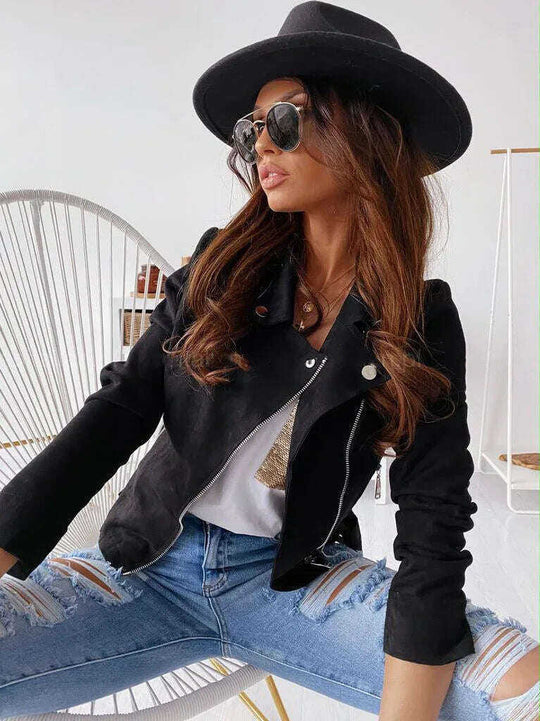 Zip-up Lapel Jacket With Pockets Ins Fashion Long Sleeve Short Tops Women's Clothing Meifu Market