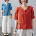 Women's Retro Linen Solid Color Short-sleeved T-shirt Meifu Market