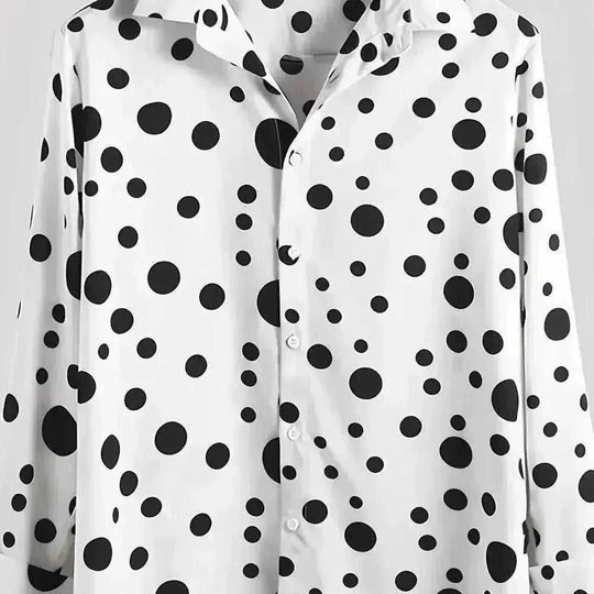 A Casual And Versatile Long-sleeved Shirt With Polka Dot Prints For Teenagers And Men - close-up detail (material: cotton...