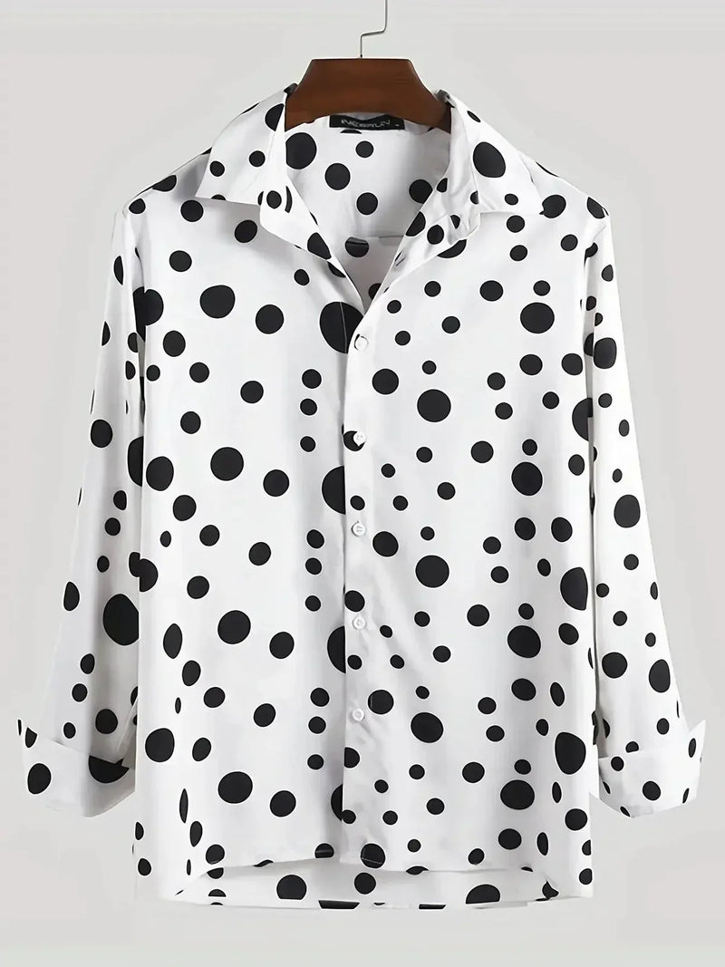 long sleeve polka dot shirt | cotton blend casual shirt | mens button down shirt | ultrasonic cleaning