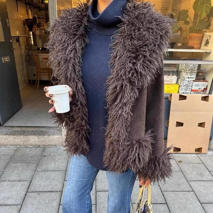Women's Fashionable Warm Wind-resistant Wool Splicing Coat Meifu Market