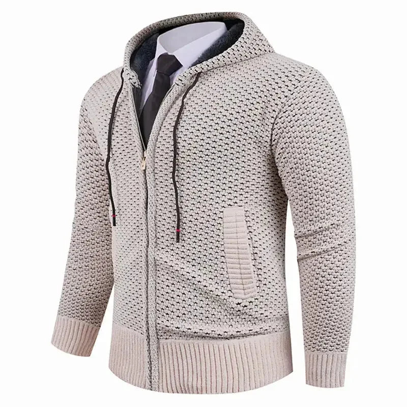 fleece-lined knitwear | lightweight mens sweater | cold weather hoodie | energy saving