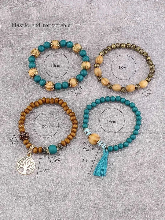 elastic bangle bracelet set | wooden beads jewelry | adjustable tree of life bracelet | ultrasonic cleaning