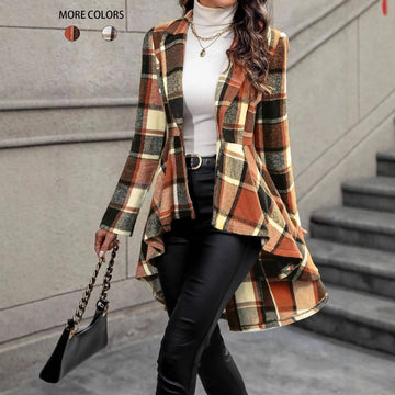 Plaid Pattern Button Front Jacket Long Sleeve High And Low Flared Jacket Meifu Market