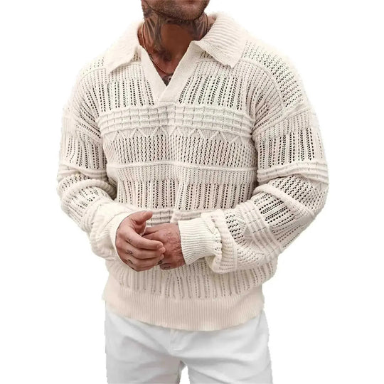 lightweight cotton knitwear | breathable hollow knit fabric | stretchable v-neck sweater | energy saving
