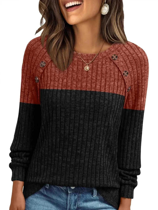 brushed cotton long sleeve top | round neck striped shirt | casual office wear | energy saving