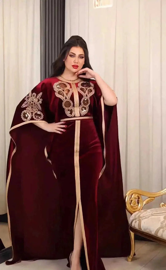 gold velvet evening dress | sequined arabic dress | long sleeve maxi dress | ultrasonic cleaning