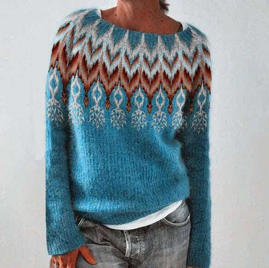Women's Knitted Pullover Sweater - Round Neck Multicolor Loose Fit Top Meifu Market
