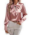 Women's Solid Color Satin Long Sleeve Casual Shirt With Bow Decor Blouse Spring Fall Daily Wear Top Meifu Market