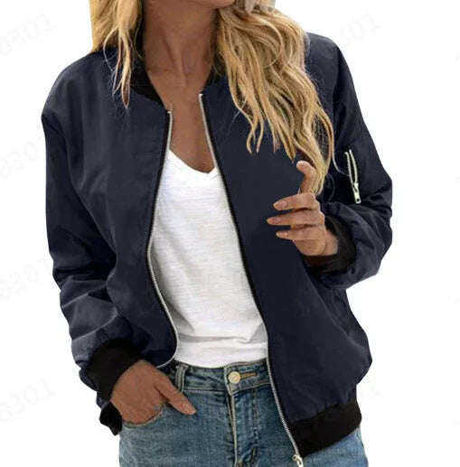 Women's Vintage Bomber Jacket - Casual Baseball Jacket with Zipper | Street Style Outerwear Meifu Market