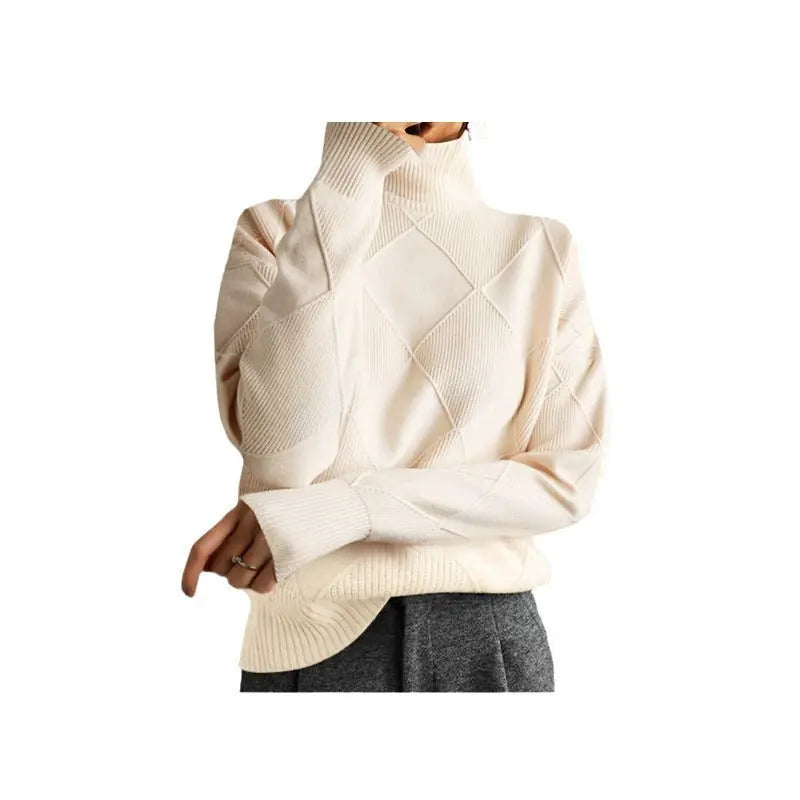 Loose High Collar Warm Sweater Solid Color Knitted Women Meifu Market